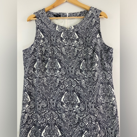 Talbots Women’s Sz 16 Cotton Blend Sheath Shift Dress Lined Paisley Black White - Picture 4 of 9